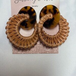 Tortoise Shell and Woven Hoop Earrings